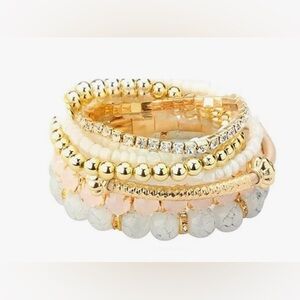 Elegant Gold and White Beaded Bracelet Set
